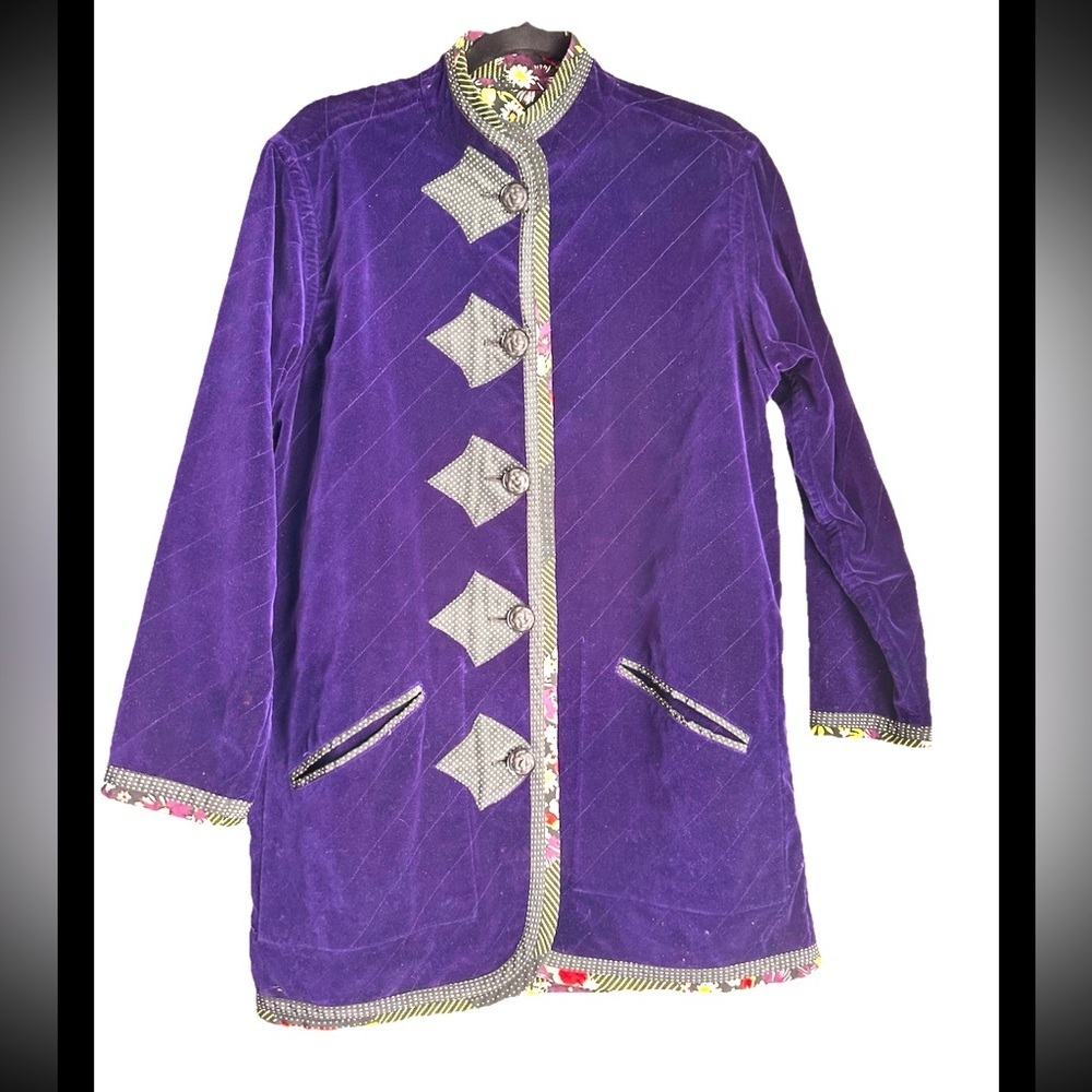 KOOS OF COURSE! Purple Velvet-like Vintage Art-To-Wear Reversible Coat Sz M